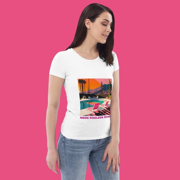 EzPanda™ Neon Poolside Reverie: Women's Eco-Friendly Graphic Tee - Picture 4 of 6